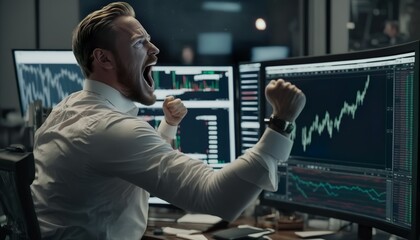 Businessman happy for financial success, stock market, trading, Generative AI