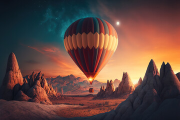 Fototapeta na wymiar hot air balloon at sunset.Generative Ai
