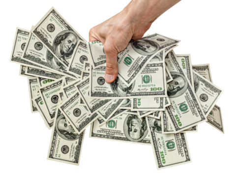 Businessman holds money dollars in hands. png transparent - Powered by Adobe