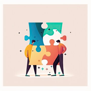 Two Friends Doing A Puzzle Together Illustration Generative AI