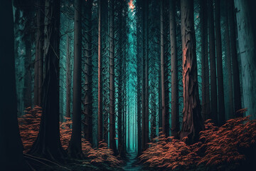 Naklejka premium dark forest background.Generative Ai