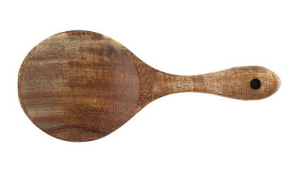 Retro empty wooden spoon isolated on white, top view