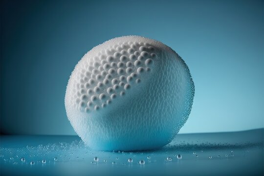  A Close Up Of A White Object On A Blue Surface With Drops Of Water Around It And A Blue Background With A Light Blue Background.  Generative Ai