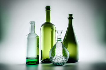 Four assorted glass bottles on a table
