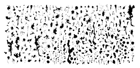 Gran colección de salpicaduras de pintura negra, trazos reales hechos a mano. Salpicaduras, chorretones de pintura o spray. Conjunto de trazos vectoriales en color negro