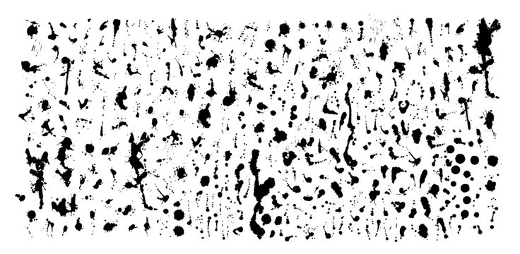 Gran colecci&oacute;n de salpicaduras de pintura negra, trazos reales hechos a mano. Salpicaduras, chorretones de pintura o spray. Conjunto de trazos vectoriales en color negro