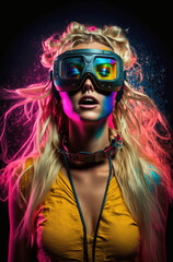 Fototapeta na wymiar Generative AI illustration of pretty girl with virtual glasses experience