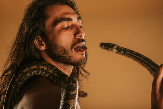 Close up of man wih Dumeril's boa