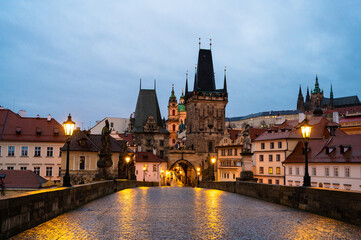 Fototapeta na wymiar Charles bridge in Prague in the morning, Czech Republic