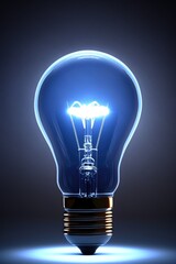 illuminated light bulb on a dark blue background