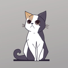 Illustration of fluffy cartoon style orange gray and white cat, fatty cat isolated on gray background.