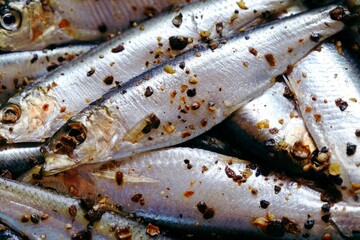 Bratlini in a special spice brine. selective focus macro