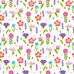 Bright seamless pattern with beautiful flowers