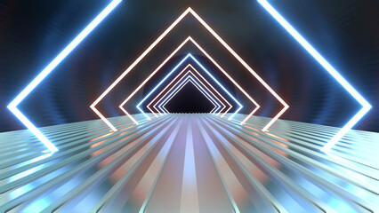 Chrome Neon Tunnel Background 3d render