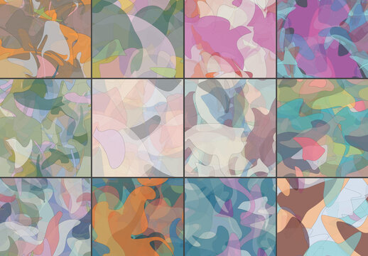 Seamless Pattern Set with Transparent Random Overlapping Wavy Shapes