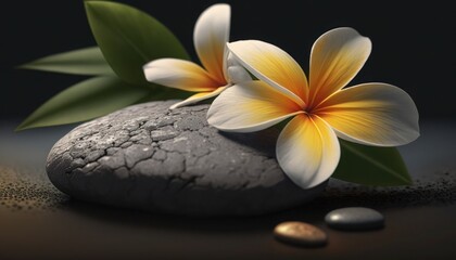 Zen stones with frangipani flower, generative ai