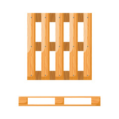 Wooden pallet icon set. Warehouse goods and cargo transportation sign in different angles. Cartoon cargo wood pallets and parcels collection. Platforms for freight transportation. Vector illustration