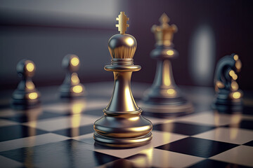 Close up chess competition game board, business chess figure, strategy, management movement,  success, strategic  planning with Generative AI.
