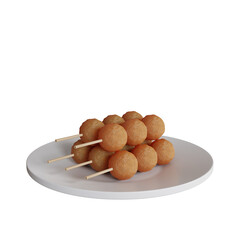 3d illustration of traditional Indonesian food meatball satay on a plate