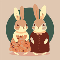 Flat Easter bunny collection Happy rabbit illustration