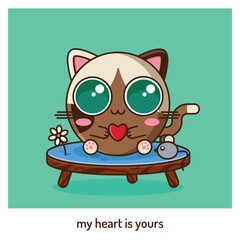 valentine postcard with cat, big eyes, love