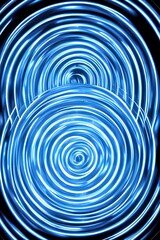 Obraz premium Blue glass luminaire with circles isolated on a black background. Retro style. Hypnotic effect. Blue light - generative ai