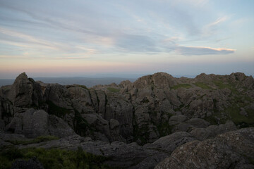 Fototapeta premium Magical view of the rock massif Los Gigantes in Cordoba Argentina. View of the rocky hills with beautiful texture and pattern, at sunset.