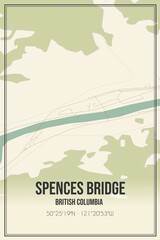 Retro Canadian map of Spences Bridge, British Columbia. Vintage street map.