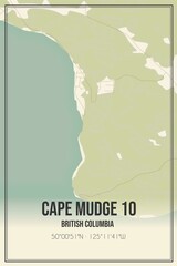 Retro Canadian map of Cape Mudge 10, British Columbia. Vintage street map.