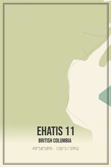 Retro Canadian map of Ehatis 11, British Columbia. Vintage street map.