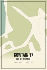 Retro Canadian map of Kowtain 17, British Columbia. Vintage street map.