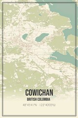 Retro Canadian map of Cowichan, British Columbia. Vintage street map.