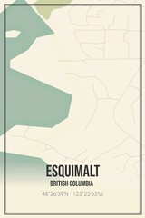 Retro Canadian map of Esquimalt, British Columbia. Vintage street map.