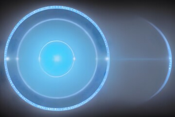 Blue glass luminaire with circles isolated on a black background. Retro style. Hypnotic effect. Blue light - generative ai