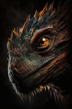 Portrait of a real dragon, big face close-up, generative ai