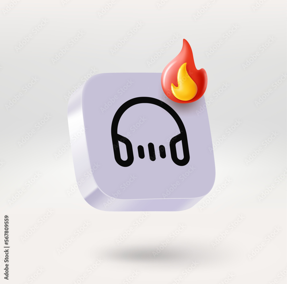 Aufkleber mobile app icon with headphones and flame sign. place your logo or icon into button. 3d vector icon 