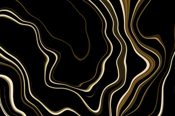 Striped painted black background, dark texture with bright moving colorful lines. Сreative design. Modern backdrop. Graphic pattern. Liquid paint. Art painting decoration. Ink waves on wallpaper.