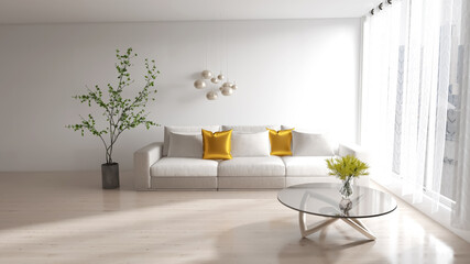 Modern interior background, living room, 3D render, 3D illustration