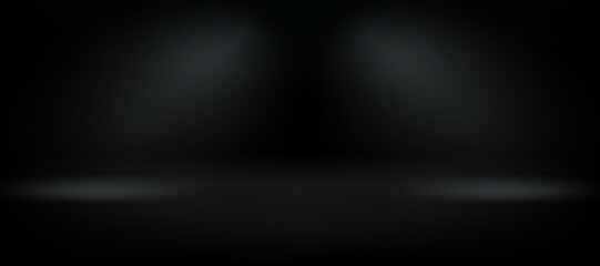 Deep black wide room with light projectors. 3d vector premium showcase for display products