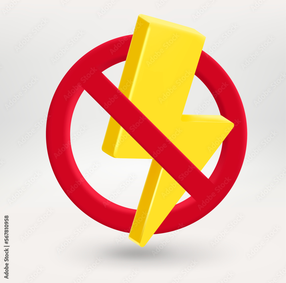 Aufkleber thunderbolt icon in red circle with crossed line. no fire concept. 3d vector icon