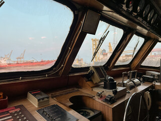 View from bridge of an old crew transfer boat - 567811314