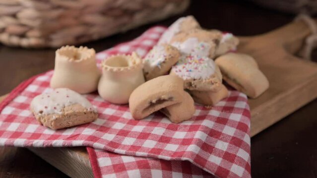 Sweets of Sardinia. Pastries, cookies for a holiday in the south of Italy in Sardinia. High quality 4k footage