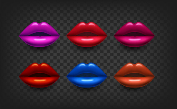 Color lips collection. 3d vector objects isolated on transparent background