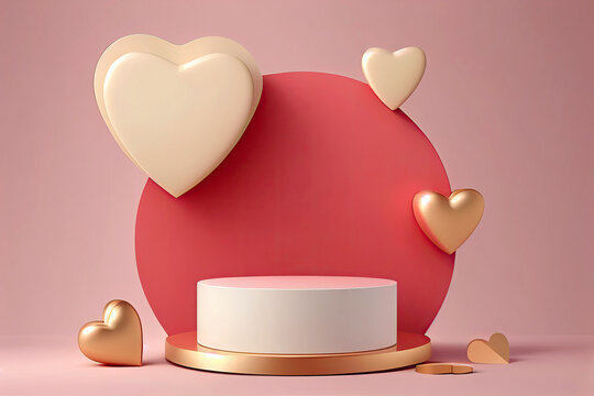Mockup 3D con decorazione per San Valentino con cuori e fondo chiaro rosa