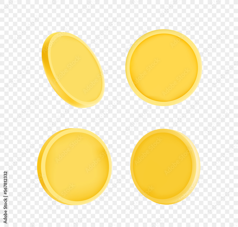 Poster Golden coins collection.Vector 3d objects isolated on transparent background