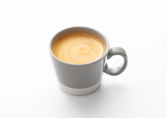 Coffee with creamy foam in small cup on white. Flat white,americano,espresso,cappuccino.