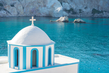 The picturesque dome of Agios Nikolaos church in the Firopotamos village, Milos island GR