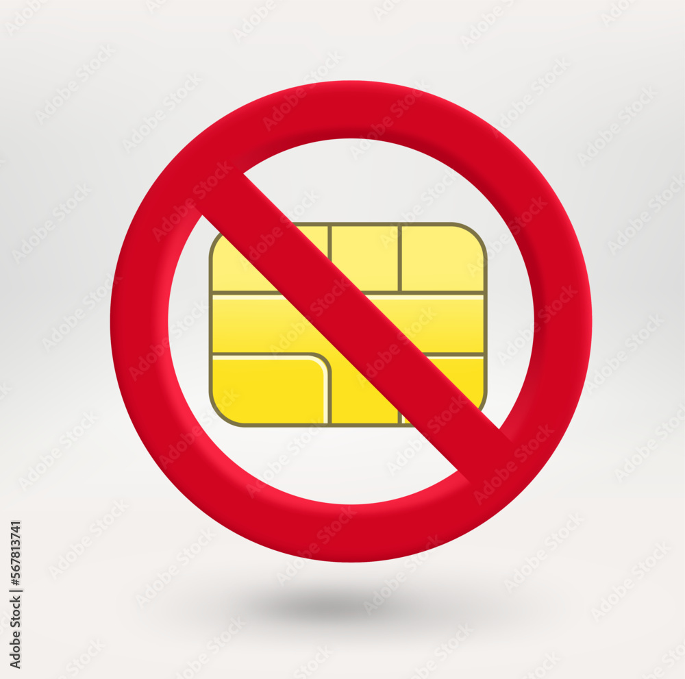 Fototapete computer chip icon in red circle with crossed line. no messages concept. 3d vector icon