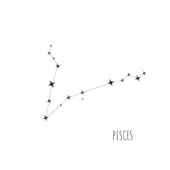 Vector Constellation Pisceson white background. Doodle, sketch, drawn style, linear icons of all 88 constellations. Zodiac sign