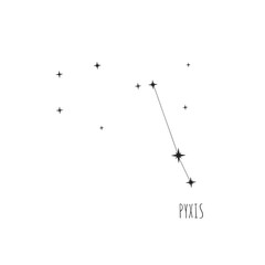 Simple constellation scheme Pyxis.   Doodle, sketch, drawn style. Constellation Pyxis scheme collection. Stars on white background